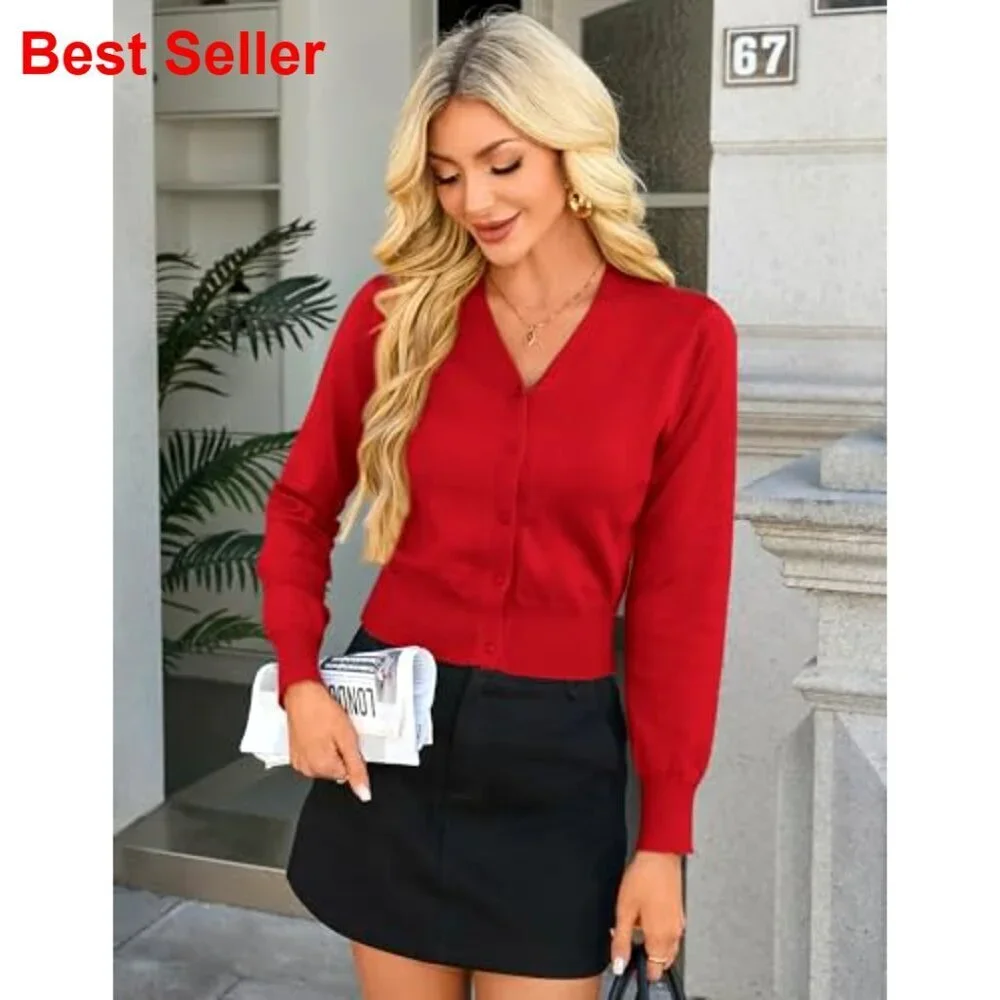 Lightweight Cropped Cardigan V-Neck Open Front Shrug Bolero
